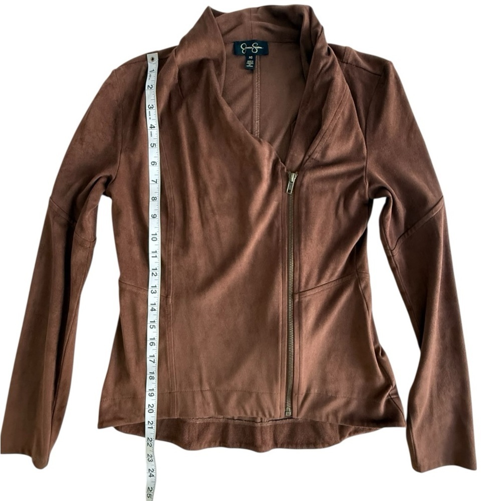 Jessica Simpson Fiona Faux Suede Moto Jacket XS Cognac Brown Asymmetrical Zip - Picture 9 of 10